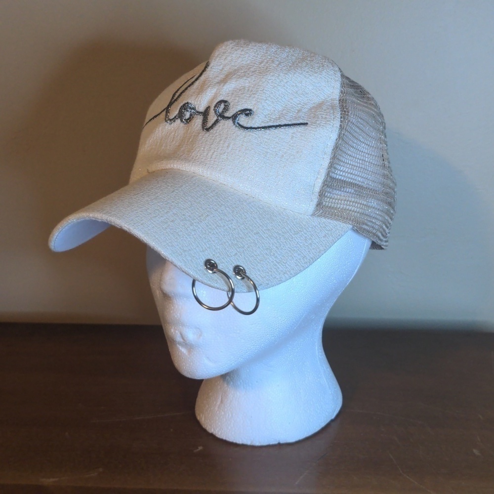 BEACH LOVE TRUCKER HAT Adjustable Snap Back  Ringed Brim